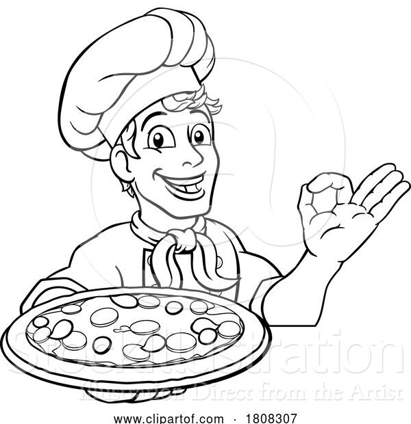 Vector Illustration of Cartoon Chef Pizza Cook Guy Character