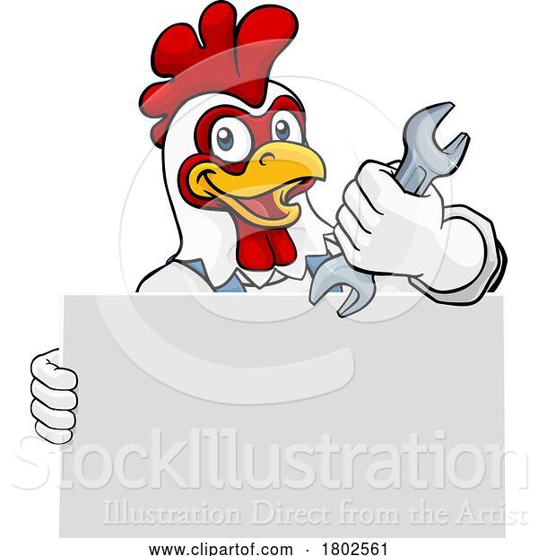Vector Illustration of Cartoon Chicken Mechanic Plumber Spanner Wrench Handyman