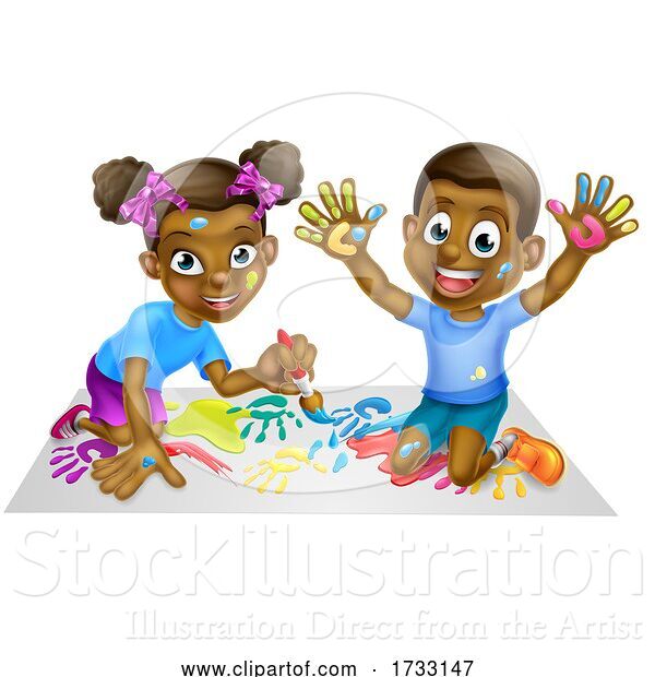 Vector Illustration of Cartoon Children Painting Pictures