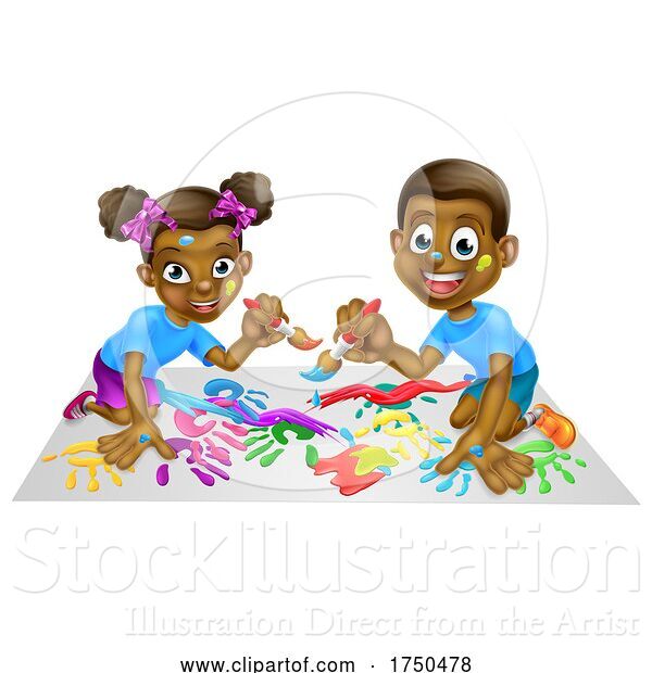 Vector Illustration of Cartoon Children Playing with Paints