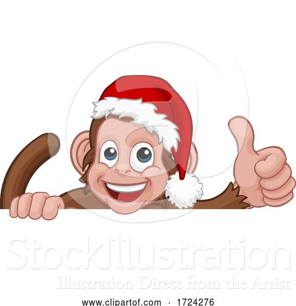 Vector Illustration of Cartoon Christmas Monkey Character in Santa Hat