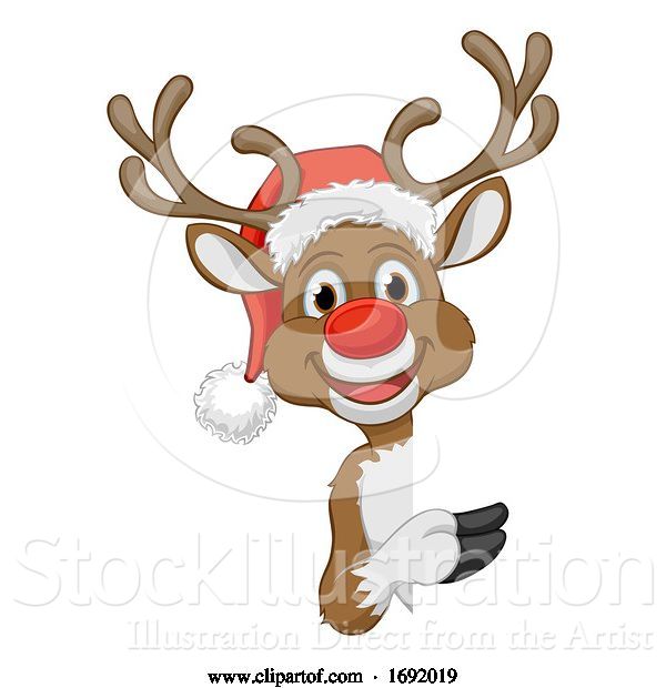 Vector Illustration of Cartoon Christmas Reindeer in Santa Hat Character