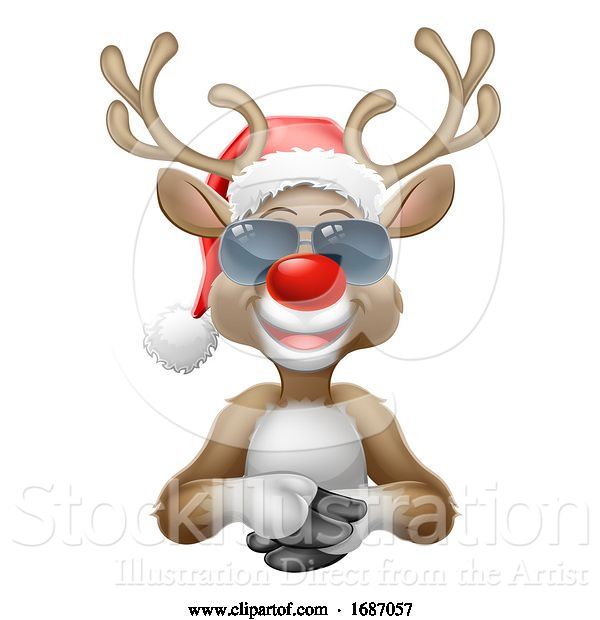 Vector Illustration of Cartoon Christmas Reindeer Santa Hat Sunglasses Cartoon