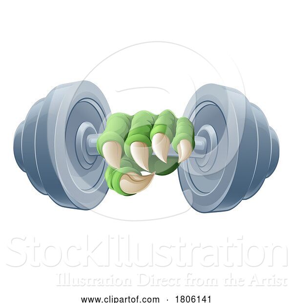 Vector Illustration of Cartoon Claw Dumb Bell Gym Weight Dumbbell Monster Hand