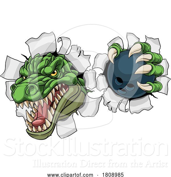 Vector Illustration of Cartoon Crocodile Dinosaur Alligator Bowling Sports Mascot