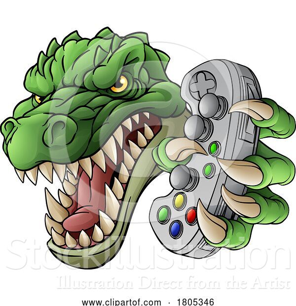 Vector Illustration of Cartoon Crocodile Dinosaur Alligator Gamer Gaming Mascot