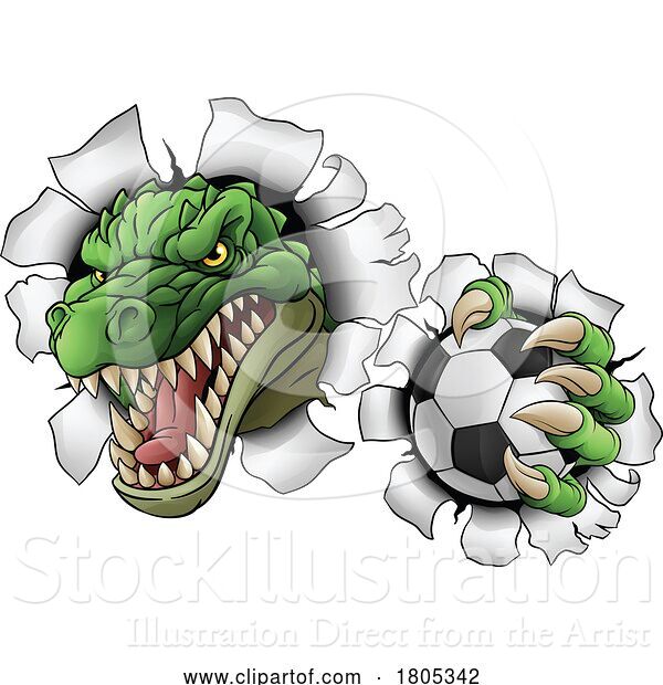 Vector Illustration of Cartoon Crocodile Dinosaur Alligator Soccer Sports Mascot