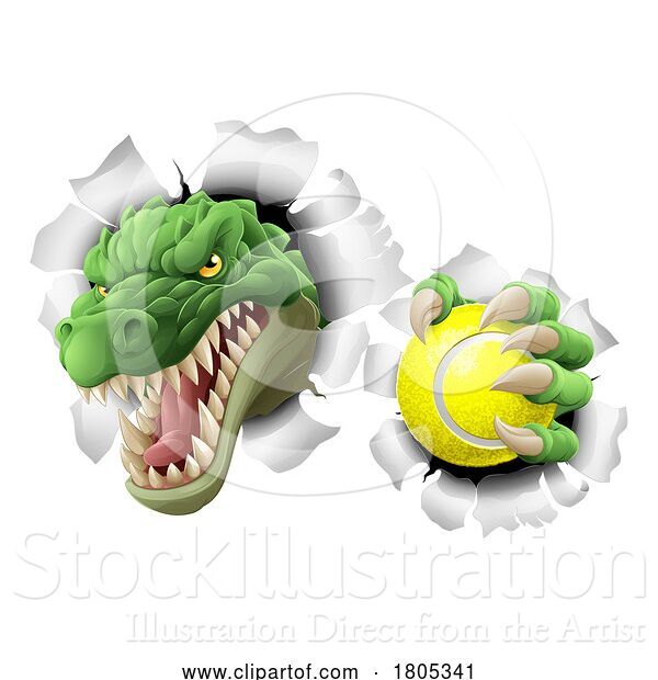Vector Illustration of Cartoon Crocodile Dinosaur Alligator Tennis Sports Mascot