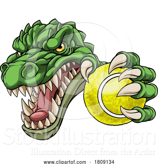 Vector Illustration of Cartoon Crocodile Dinosaur Alligator Tennis Sports Mascot