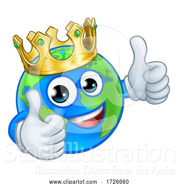 Vector Illustration of Cartoon Crown Earth Globe World Mascot Character