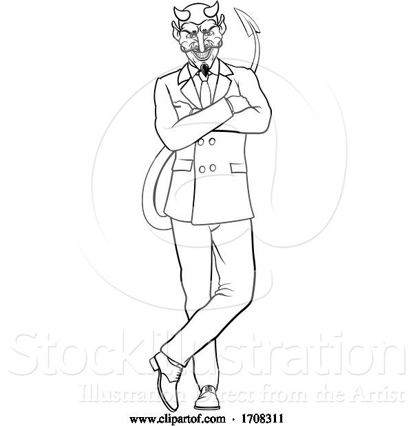 Vector Illustration of Cartoon Devil Evil Business Man in Suit