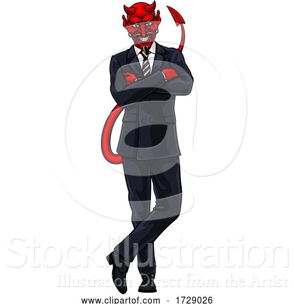 Vector Illustration of Cartoon Devil Evil Business Man in Suit