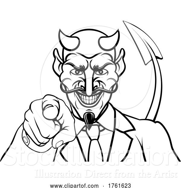 Vector Illustration of Cartoon Devil Evil Business Man in Suit Pointing