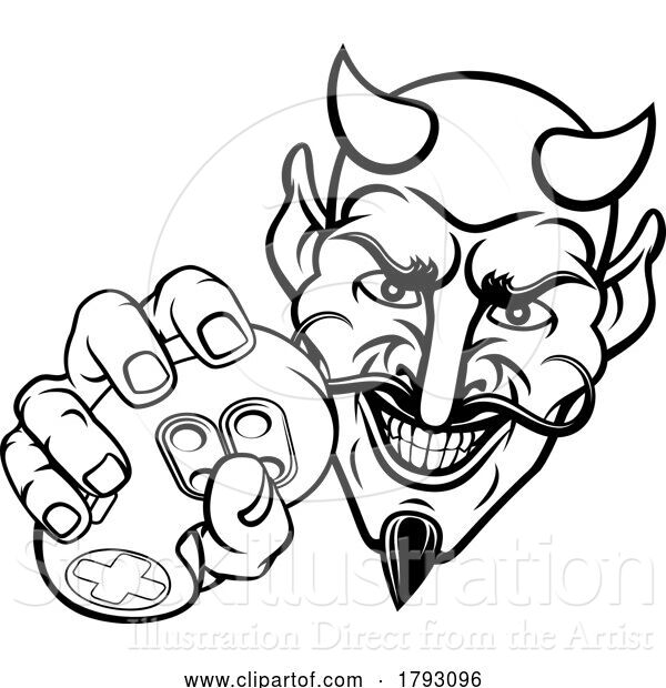 Vector Illustration of Cartoon Devil Gamer Video Game Controller Mascot Cartoon