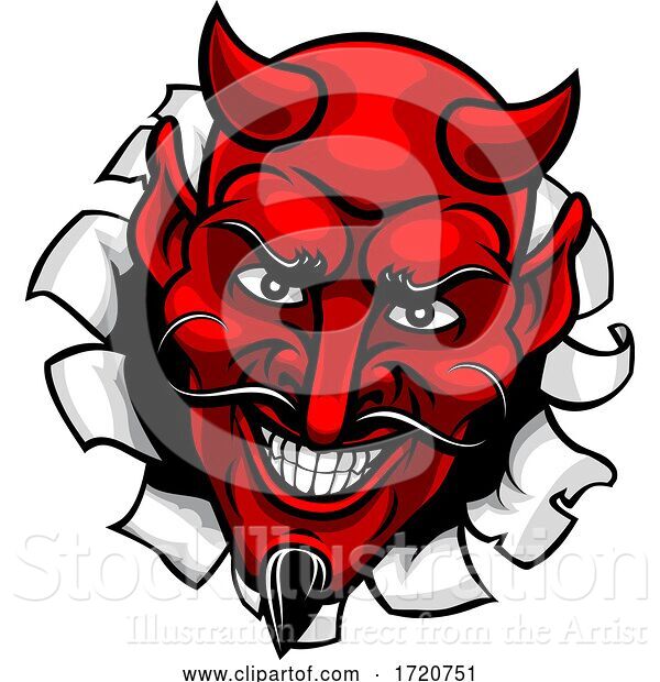 Vector Illustration of Cartoon Devil Satan Evil Mascot Face