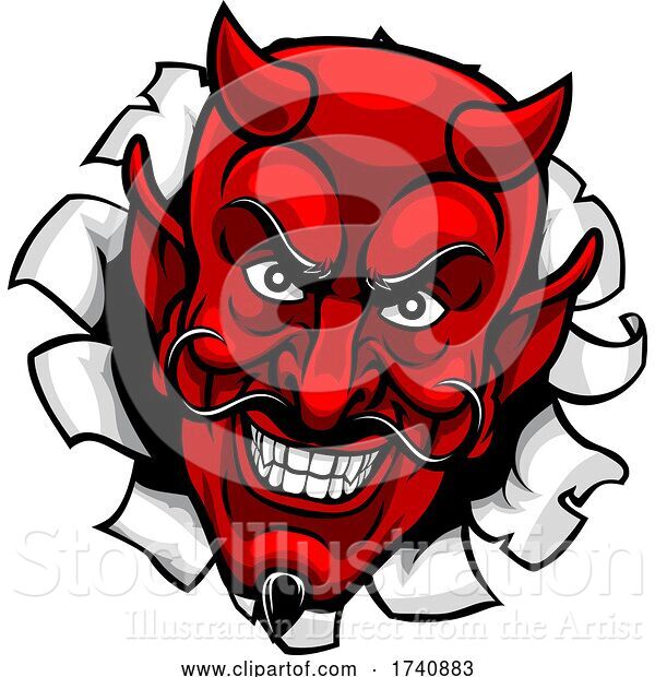 Vector Illustration of Cartoon Devil Satan Evil Mascot Face