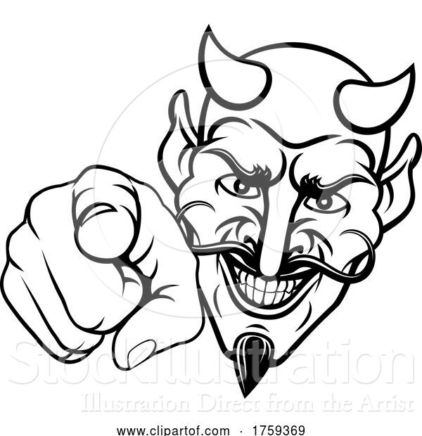 Vector Illustration of Cartoon Devil Satan Mascot Character Pointing