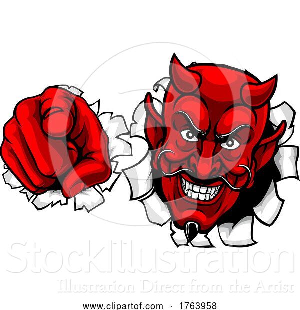 Vector Illustration of Cartoon Devil Satan Mascot Character Pointing