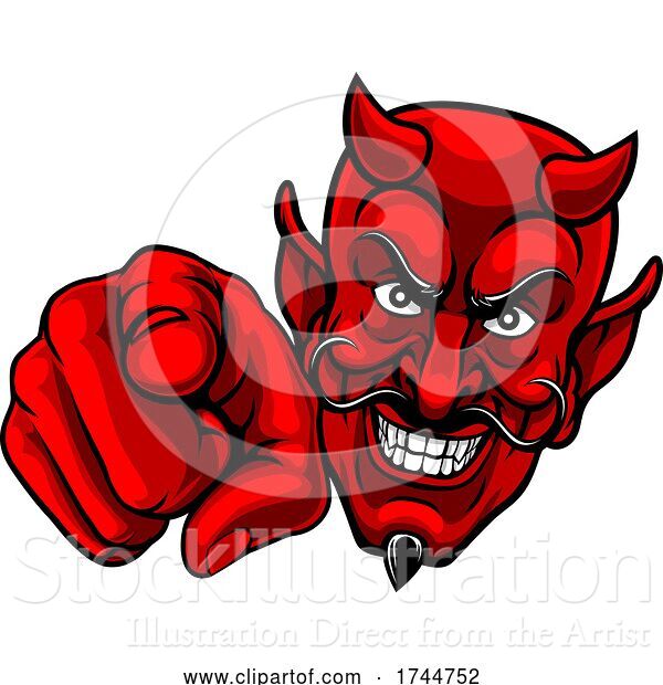 Vector Illustration of Cartoon Devil Satan Pointing Finger at You Mascot Cartoon