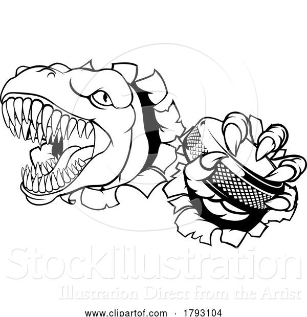 Vector Illustration of Cartoon Dinosaur Ice Hockey Player Animal Sports Mascot