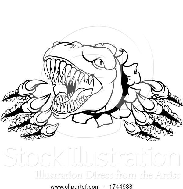 Vector Illustration of Cartoon Dinosaur T Rex or Raptor Mascot