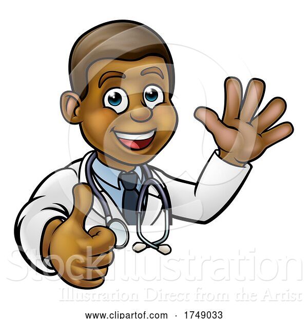 Vector Illustration of Cartoon Doctor Character Sign Thumbs up