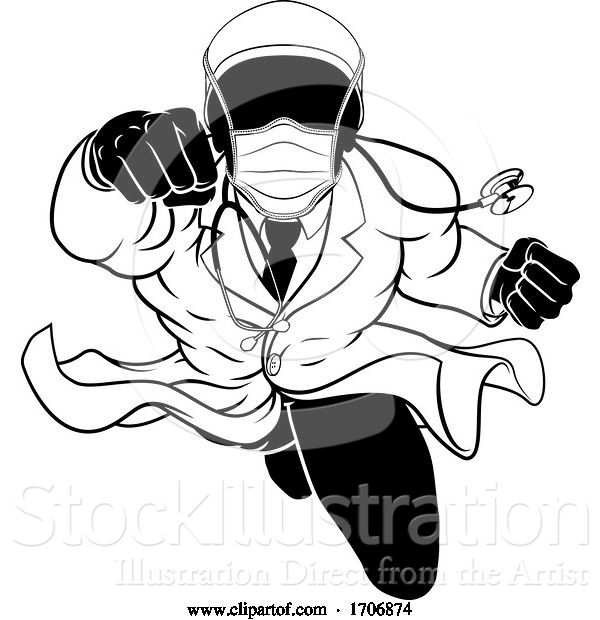 Vector Illustration of Cartoon Doctor Super Hero Silhouette Medical Concept