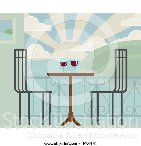 Vector Illustration of Cartoon Drinks on Table Beach Vacation Holiday Restaurant