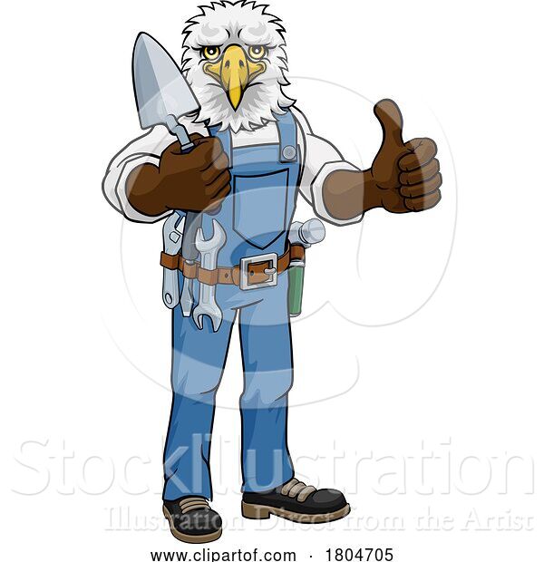 Vector Illustration of Cartoon Eagle Bricklayer Builder Holding Trowel Tool