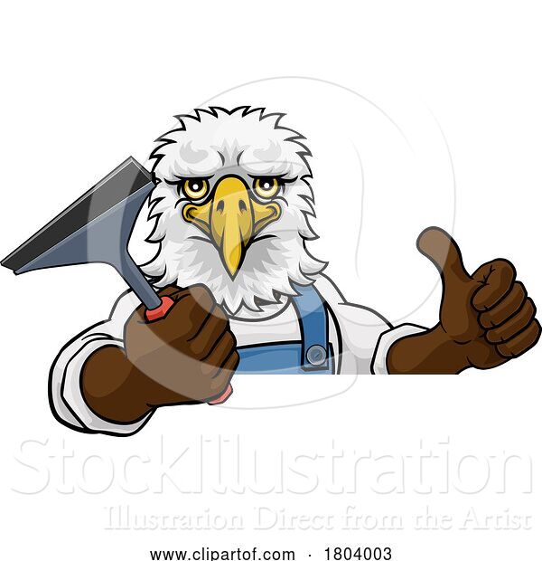 Vector Illustration of Cartoon Eagle Car or Window Cleaner Holding Squeegee
