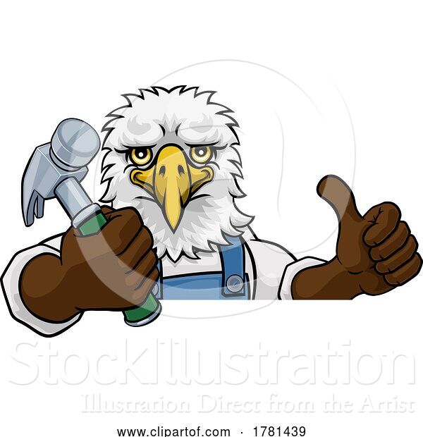 Vector Illustration of Cartoon Eagle Carpenter Handyman Builder Holding Hammer