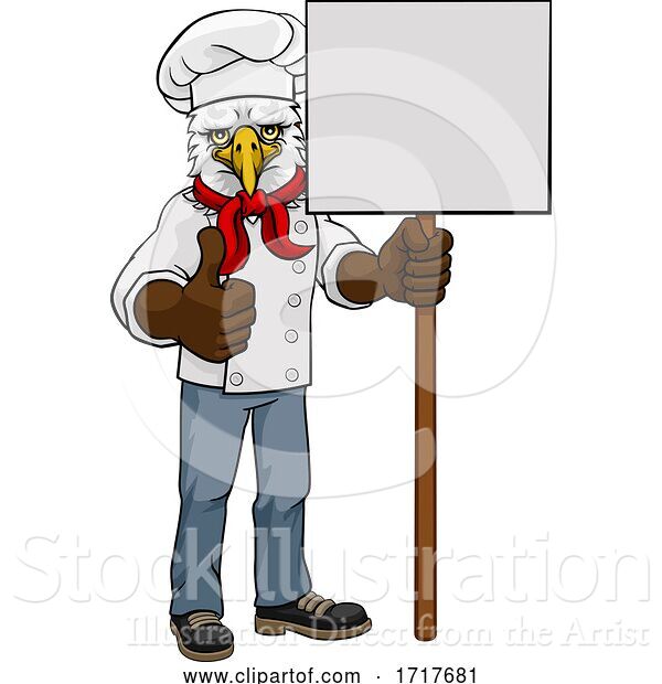 Vector Illustration of Cartoon Eagle Chef Restaurant Mascot Sign