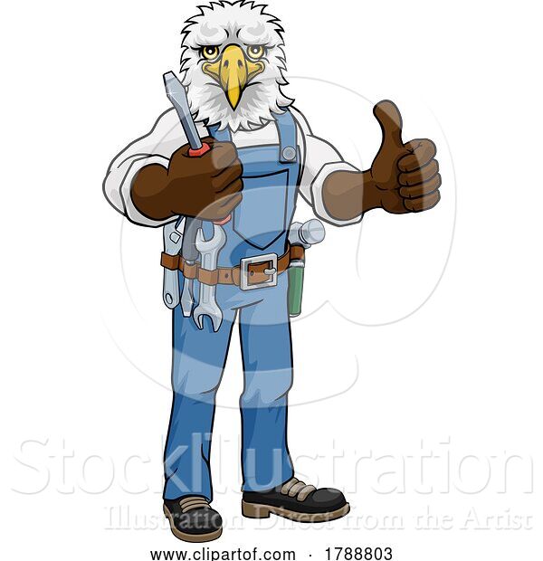 Vector Illustration of Cartoon Eagle Electrician Handyman Holding Screwdriver