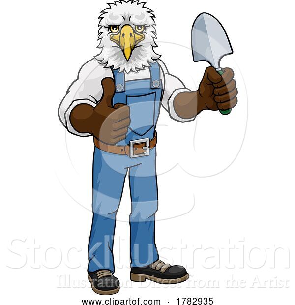 Vector Illustration of Cartoon Eagle Gardener Gardening Animal Mascot