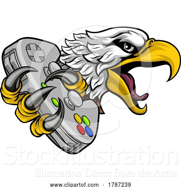 Vector Illustration of Cartoon Eagle Hawk Gamer Video Game Mascot