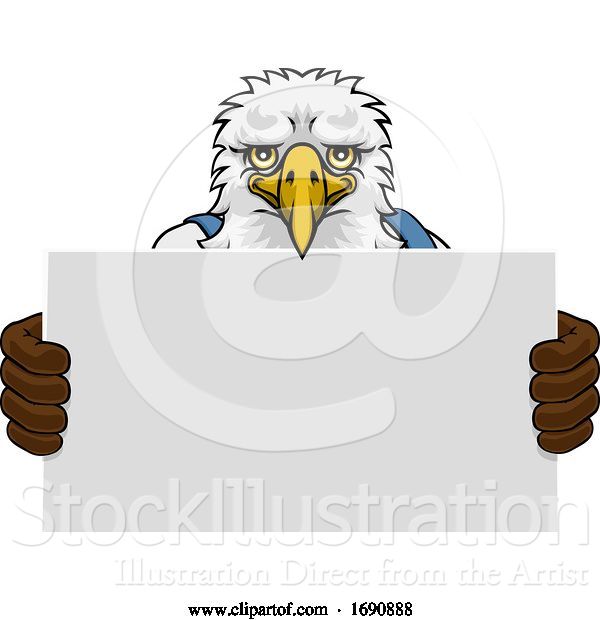 Vector Illustration of Cartoon Eagle Mascot Handyman Holding Sign