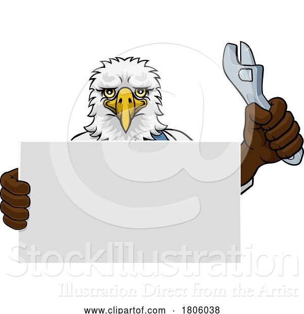 Vector Illustration of Cartoon Eagle Mechanic Plumber Spanner Wrench Handyman