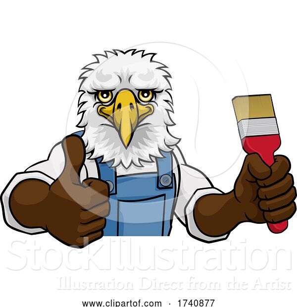 Vector Illustration of Cartoon Eagle Painter Decorator Holding Paintbrush