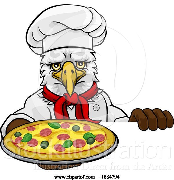 Vector Illustration of Cartoon Eagle Pizza Chef Restaurant Mascot Sign