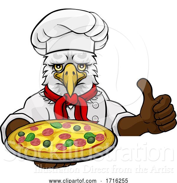 Vector Illustration of Cartoon Eagle Pizza Chef Restaurant Mascot Sign