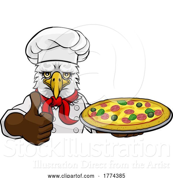 Vector Illustration of Cartoon Eagle Pizza Chef Restaurant Mascot Sign