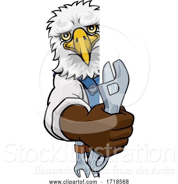 Vector Illustration of Cartoon Eagle Plumber or Mechanic Holding Spanner