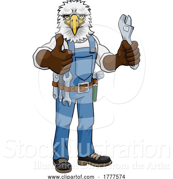 Vector Illustration of Cartoon Eagle Plumber or Mechanic Holding Spanner