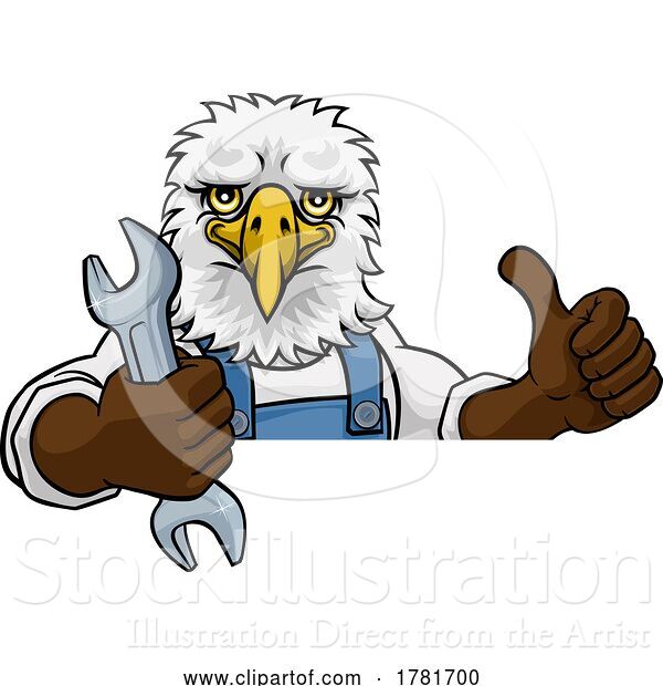 Vector Illustration of Cartoon Eagle Plumber or Mechanic Holding Spanner