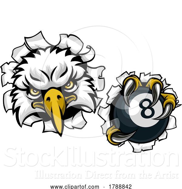 Vector Illustration of Cartoon Eagle Pool 8 Ball Billiards Mascot Cartoon