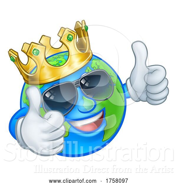 Vector Illustration of Cartoon Earth Globe Crown Sunglasses World Mascot