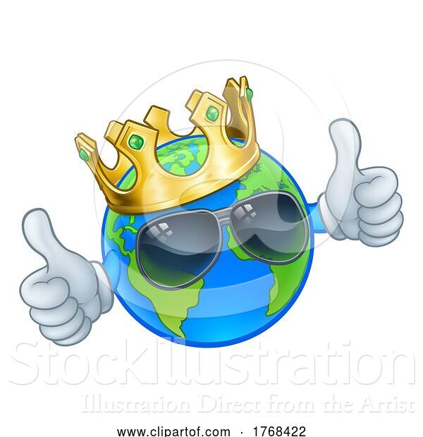 Vector Illustration of Cartoon Earth Globe Crown Sunglasses World Mascot