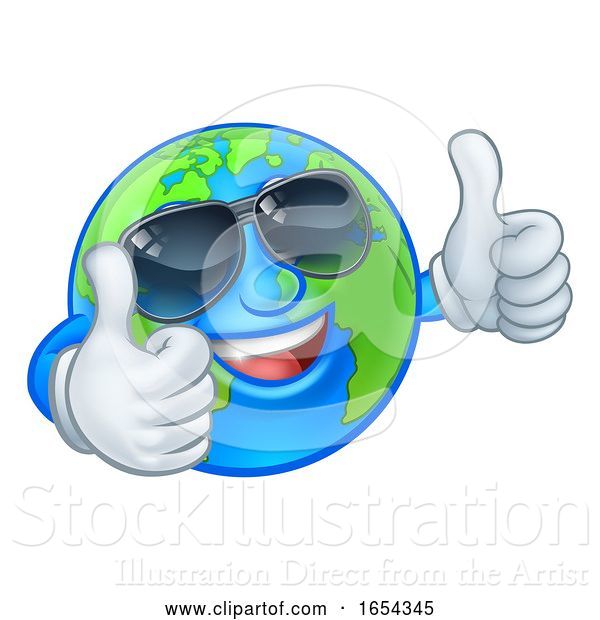 Vector Illustration of Cartoon Earth Globe Shades Sunglasses World Mascot