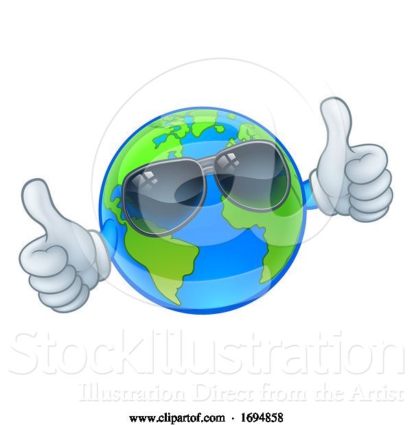 Vector Illustration of Cartoon Earth Globe Sunglasses Shades World Mascot