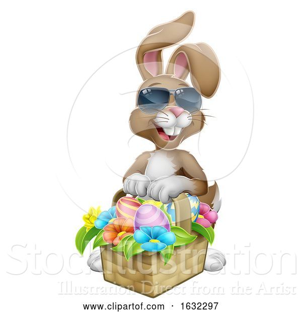Vector Illustration of Cartoon Easter Bunny in Sunglasses Eggs Hunt Cartoon